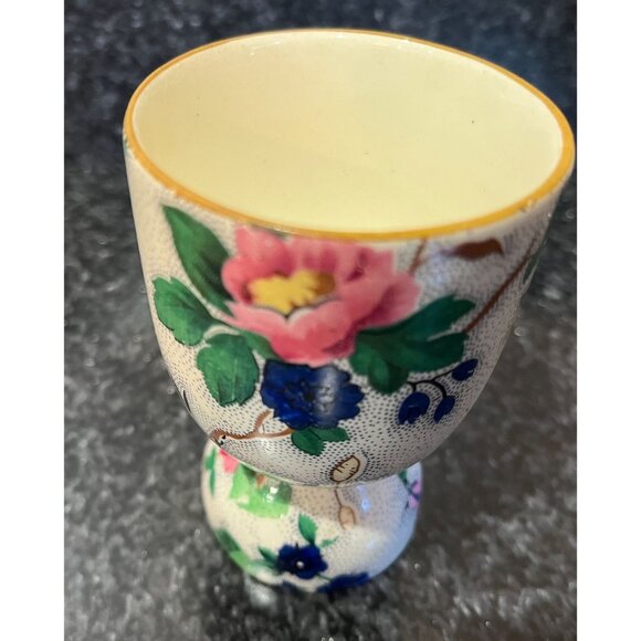 Double Egg Cup Heavy Floral Pattern Blue Pinks Greens Gold Rim Not Royal Winton - Picture 8 of 9